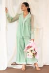 Shop_Aanchal Vijaywargi_Mint Organza, Chanderi Embroidery V-neck Whisper Coord Green Set _at_Aza_Fashions
