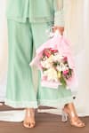 Aanchal Vijaywargi_Mint Organza, Chanderi Embroidery V-neck Whisper Coord Green Set _at_Aza_Fashions