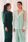 Buy_Aanchal Vijaywargi_Mint Organza, Chanderi Embroidery V-neck Whisper Coord Green Set 