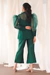 Aanchal Vijaywargi_Green Organza, Chanderi Lace Collared Echo Coord Deep Pant Set _Online_at_Aza_Fashions