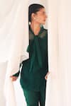Shop_Aanchal Vijaywargi_Green Organza Lace Open Neck Echo Shirt _Online_at_Aza_Fashions
