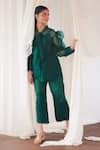 Aanchal Vijaywargi_Green Organza Lace Open Neck Echo Shirt _Online