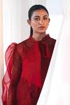 Aanchal Vijaywargi_Red Organza, Chanderi Lace Echo Coord Set  _at_Aza_Fashions