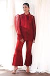Buy_Aanchal Vijaywargi_Red Organza, Chanderi Lace Echo Coord Set  _at_Aza_Fashions