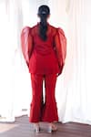 Aanchal Vijaywargi_Red Organza Lace Open Neck Echo Puff Sleeve Shirt  _Online_at_Aza_Fashions