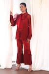 Shop_Aanchal Vijaywargi_Red Organza Lace Open Neck Echo Puff Sleeve Shirt  
