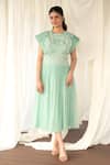 Buy_Aanchal Vijaywargi_Mint Organza Embroidery Round Neck Green Pleated Midi Dress _Online_at_Aza_Fashions