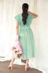 Shop_Aanchal Vijaywargi_Mint Organza Embroidery Round Neck Green Pleated Midi Dress _at_Aza_Fashions