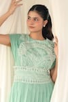 Shop_Aanchal Vijaywargi_Mint Organza Embroidery Round Neck Green Pleated Midi Dress _Online_at_Aza_Fashions