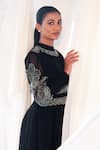 Buy_Aanchal Vijaywargi_Black Organza Embroidery Round Neck Nirvana Midi Dress  _Online_at_Aza_Fashions