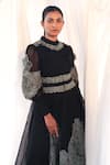 Aanchal Vijaywargi_Black Organza Embroidery Round Neck Nirvana Midi Dress  _at_Aza_Fashions