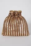 A Clutch Story_Gold Sequins, Tassels Antique Embroidered Potli _Online_at_Aza_Fashions