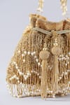 A Clutch Story_Gold Beads, Pearls Fringe Glam Handembroidered Potli _at_Aza_Fashions