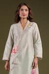 Label Niti Bothra_Green Silk, Chanderi Embroidery Split V-neck Noor Striped Kurta Set _at_Aza_Fashions