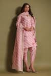 Buy_Label Niti Bothra_Pink Silk, Chanderi Embroidery V-neck Striped Kurta Set _at_Aza_Fashions
