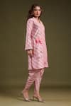 Shop_Label Niti Bothra_Pink Silk, Chanderi Embroidery V-neck Striped Kurta Set _Online_at_Aza_Fashions