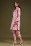 Label Niti Bothra_Pink Silk, Chanderi Embroidery V-neck Striped Kurta Set _at_Aza_Fashions