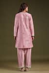 Shop_Label Niti Bothra_Pink Silk, Chanderi Lace Split V-neck Noor Zipper Kurta Set _at_Aza_Fashions