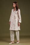 Shop_Label Niti Bothra_Ivory Silk, Chanderi Embroidery V-neck Floral Printed Kurta Set _Online_at_Aza_Fashions