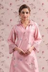 Label Niti Bothra_Pink Silk, Chanderi Embroidery Collared Noor Kurta Set _Online_at_Aza_Fashions