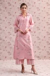 Buy_Label Niti Bothra_Pink Silk, Chanderi Embroidery Collared Noor Kurta Set _at_Aza_Fashions
