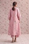 Shop_Label Niti Bothra_Pink Silk, Chanderi Embroidery Collared Noor Kurta Set _at_Aza_Fashions