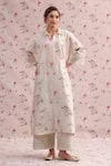 Buy_Label Niti Bothra_Ivory Silk, Chanderi Embroidery Collared Noor Kurta Set _at_Aza_Fashions