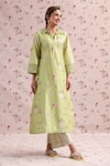 Buy_Label Niti Bothra_Green Silk, Chanderi Embroidery, Fringe Collared Noor Printed Kurta Set _Online_at_Aza_Fashions