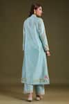 Shop_Label Niti Bothra_Blue Silk, Chanderi Embroidery V-neck Printed Kurta Set _at_Aza_Fashions