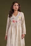 Label Niti Bothra_Ivory Silk, Chanderi Embroidery V-neck Noor Kurta Set _Online_at_Aza_Fashions