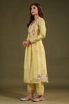 Label Niti Bothra_Yellow Silk, Chanderi Embroidery V-neck Printed Kurta Set _Online_at_Aza_Fashions