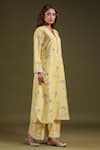 Buy_Label Niti Bothra_Yellow Silk, Chanderi Lace V-neck Printed Kurta Set _Online_at_Aza_Fashions