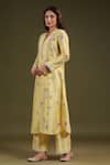 Shop_Label Niti Bothra_Yellow Silk, Chanderi Lace V-neck Printed Kurta Set _Online_at_Aza_Fashions