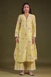 Buy_Label Niti Bothra_Yellow Silk, Chanderi Lace V-neck Printed Kurta Set _at_Aza_Fashions