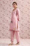 Label Niti Bothra_Pink Silk, Chanderi Embroidery Round Neck Noor Striped Straight Kurta Set _Online_at_Aza_Fashions