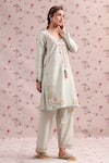 Shop_Label Niti Bothra_Green Silk, Chanderi Embroidery, Tassels Round Neck Noor Striped Kurta Set _Online_at_Aza_Fashions