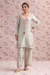 Buy_Label Niti Bothra_Green Silk, Chanderi Embroidery, Tassels Round Neck Noor Striped Kurta Set _at_Aza_Fashions
