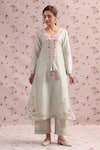 Buy_Label Niti Bothra_Green Silk, Chanderi Tassels, Embroidery Round Neck Noor Striped Long Kurta Set _at_Aza_Fashions