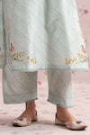 Buy_Label Niti Bothra_Blue Silk, Chanderi Embroidery, Tassels Noor Striped Straight Long Kurta Set _Online_at_Aza_Fashions
