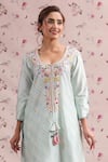 Shop_Label Niti Bothra_Blue Silk, Chanderi Embroidery, Tassels Noor Striped Straight Long Kurta Set _Online_at_Aza_Fashions