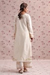 Shop_Label Niti Bothra_Ivory Silk, Chanderi Tassels Round Neck Printed Straight Kurta Set _at_Aza_Fashions