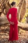 Shop_Nirmooha_Red Crepe Tassels Round Neck Crimson Diary Sharara Set _at_Aza_Fashions