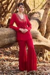 Buy_Nirmooha_Red Crepe Tassels Round Neck Crimson Diary Sharara Set _at_Aza_Fashions