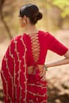 Shop_Nirmooha_Red Crepe Embroidery V-neck Hand Pre-draped Saree With Blouse _at_Aza_Fashions
