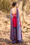 Shop_Nirmooha_Red Silk Embroidery Off-shoulder Floral Hand Sharara Set _at_Aza_Fashions