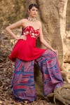 Buy_Nirmooha_Red Silk Embroidery Off-shoulder Floral Hand Sharara Set _at_Aza_Fashions