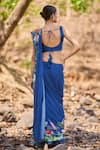 Shop_Nirmooha_Blue Chiffon Embroidery V-neck Floral Printed Saree Set _at_Aza_Fashions