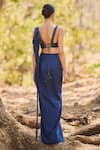 Shop_Nirmooha_Blue Denim Embroidery Round Neck Mirage Pre-draped Saree With Blouse _at_Aza_Fashions