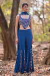 Buy_Nirmooha_Blue Crepe Embroidery Square Neck Hand Sharara Set _at_Aza_Fashions