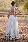 Shop_Nirmooha_Ivory Silk Embroidery V-neck Floral Printed Lehenga Set _at_Aza_Fashions
